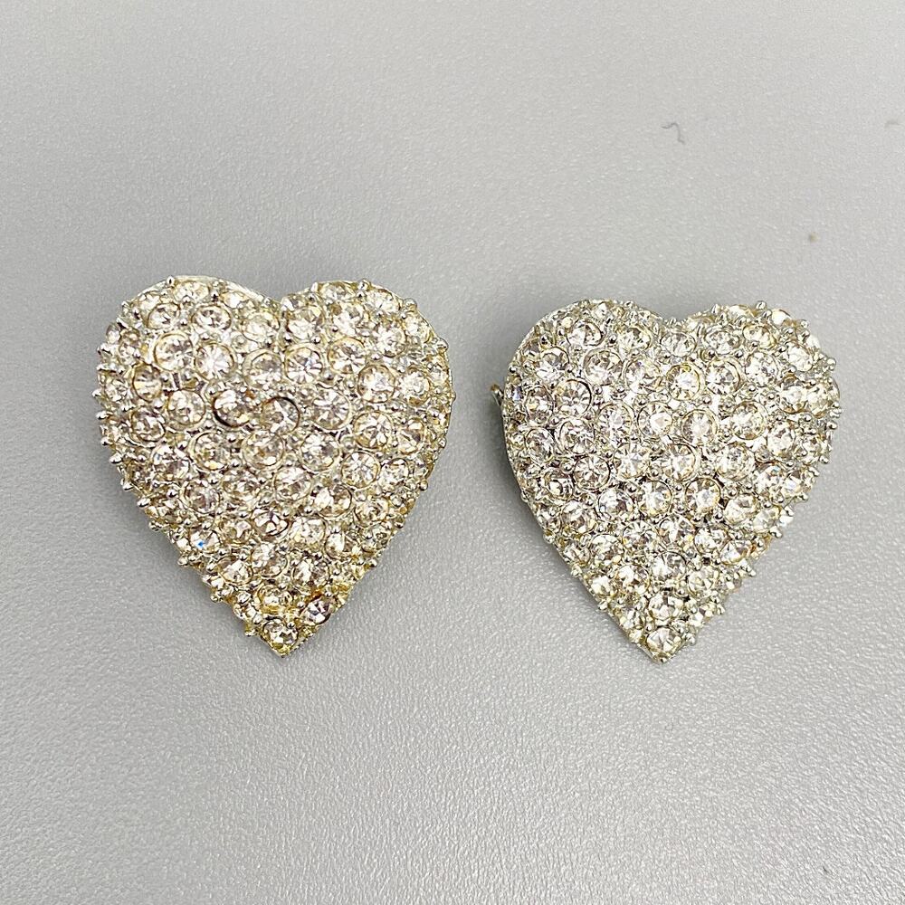 Rhinestone Heart Brooch Pin Set – Silver Tone Romantic Sparkle